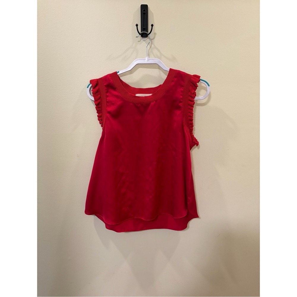 Pants Store Bright Red Ruffle-Sleeve Satin Shirt for Women